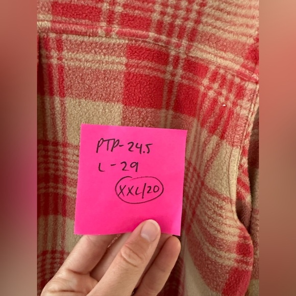 Flannel Shacket Plaid Pink Red Beige Pattern Button Down Size XL XXL Comfy Soft - Picture 8 of 8